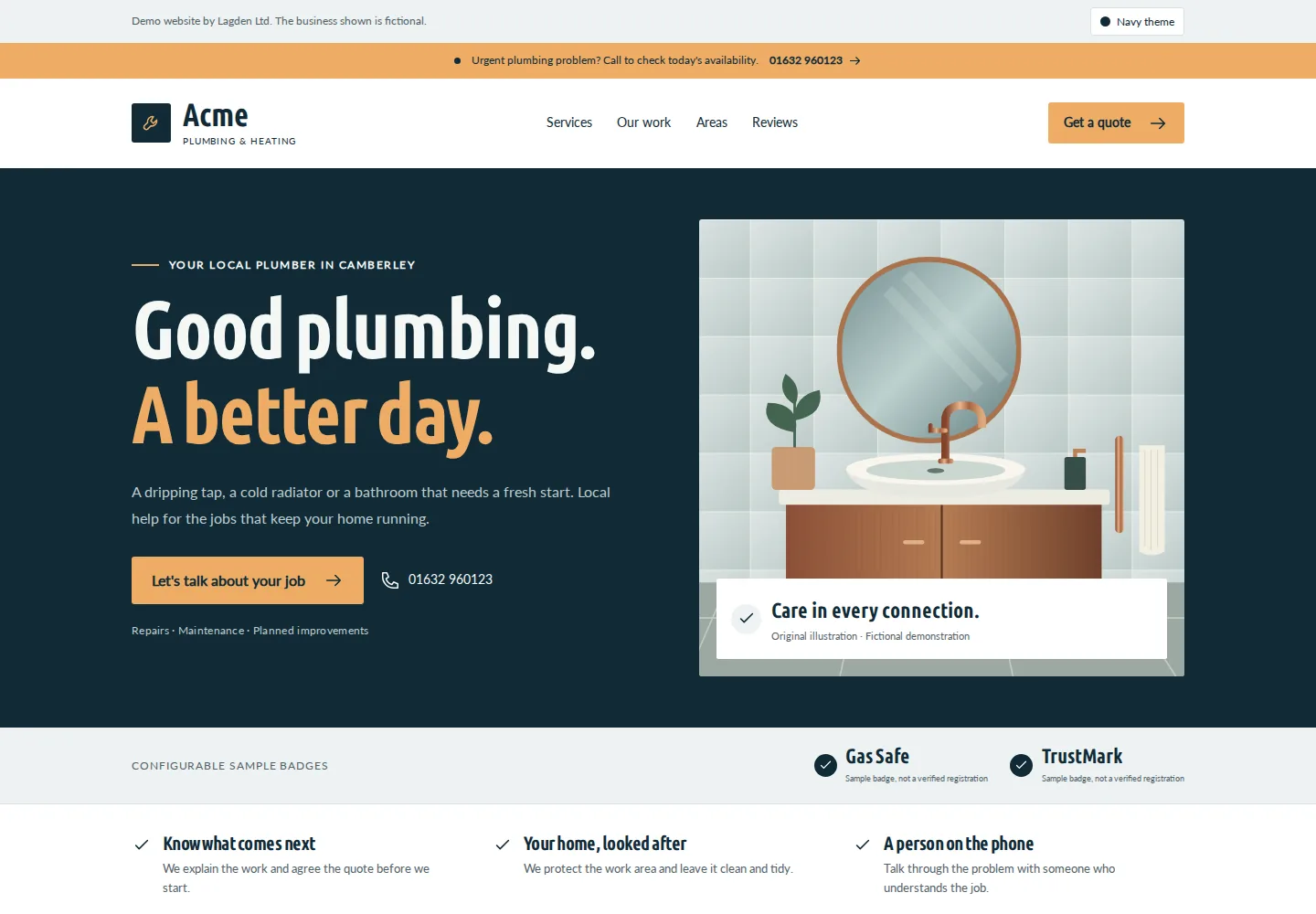 Local trades fictional template home page at desktop width